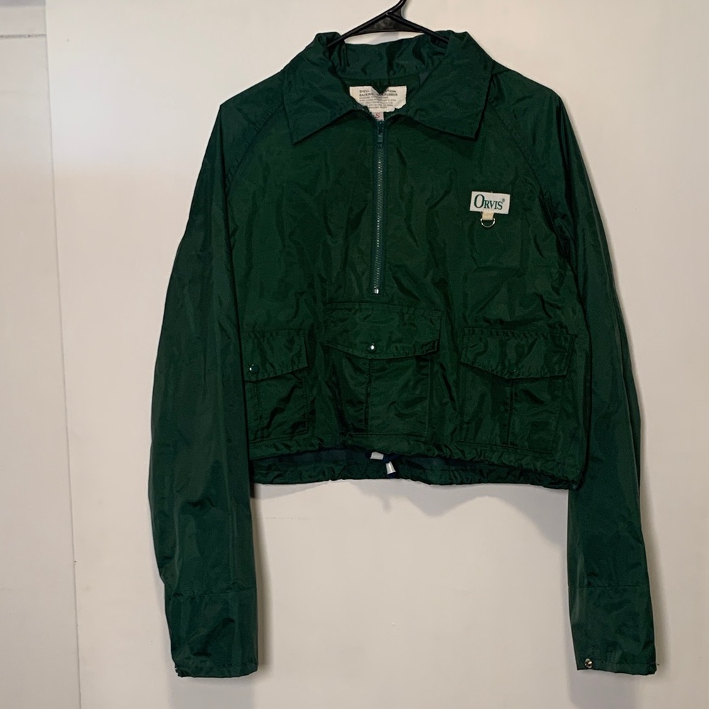 Vintage Orvis Flyfishing Rainjacket Foldaway Hood Men’s Small Green Utility‎